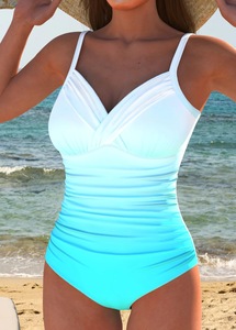 Maillot de bain une pièce personnalisé pour femme, imprimé floral bleu - Col halter avec effet ventre plat, maillot de bain élégant pour la plage - Product Image 3
