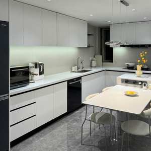 Custom Design Contemporary Modern Mdf Plywood Laminated Kitchen Cabinets Set With Island Modural Gray Kitchen <b>Cupboard</b> - Product Image 1