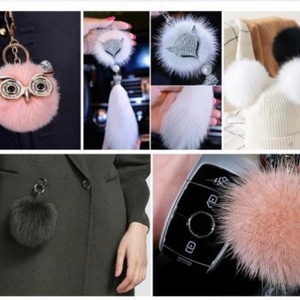 Porte-clés pour sac à main pour femme avec pendentif boule hibou à paillettes dorées, personnalisable, vente en gros, mode, pompon coloré, boule en fausse fourrure - Product Image 6