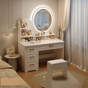 <strong>Mirror</strong> and Light White <strong>Vanity</strong> Desk Dressing <strong>Table</strong> <strong>Vanity</strong> <strong>Table</strong> and Cushioned Stool Set, Makeup <strong>Vanity</strong> Desk <strong>with</strong> - Product Image 5