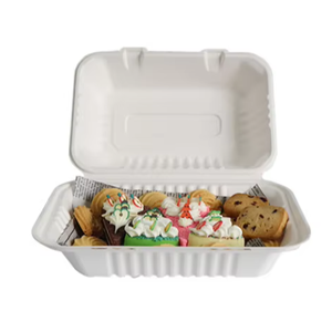 Boîte alimentaire jetable en bagasse, compostable, en canne à sucre, pour boulangerie, collations, desserts et traiteur - Product Image 1