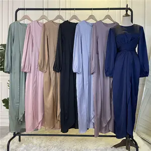 2024 Großhandel Dubai Türkei Stoff islamische Kleidung bescheidene Mode Krawatte Gürtel Abaaya Damen muslimisches Kleid Luxus Satin offene Abaya