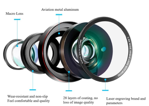 ชุดเลนส์กล้องสมาร์ทโฟน 2 in 1 รุ่นปี <span class=keywords><strong>2023</strong></span> ขายส่งจากโรงงาน ความละเอียด 4K HD มุมกว้างพิเศษ เลนส์มาโคร 15X อุปกรณ์เสริมโทรศัพท์มือถืออื่นๆ - Product Image 4