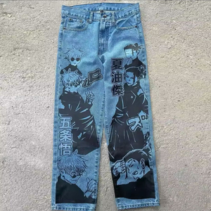 Anime ragazza stampa Jeans <span class=keywords><strong>larghi</strong></span> <span class=keywords><strong>pantaloni</strong></span> a gamba larga Harajuku Streetwear <span class=keywords><strong>pantaloni</strong></span> in denim a vita alta donna - Product Image 2