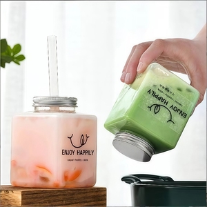 Bouteilles de jus <span class=keywords><strong>PET</strong></span> carrées 250ml 300ml 350ml 500ml Bouteille de soda jetable à vis portable pour boissons, café, thé - Product Image 1