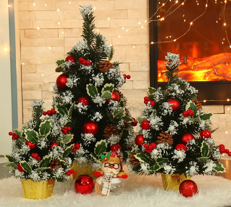 Mini Silber/Rot/Gold Weihnachts baum, vor dekorierte Miniatur mit Lichtern Kleine dekorative künstliche Weihnachten Batterie betrieben DIY
