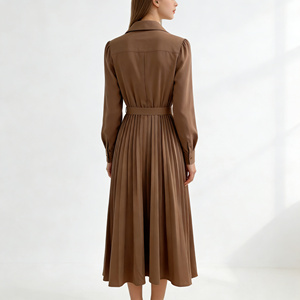 Vestido Camisero Elegante de Satén Plisado para Mujer, Vestido Largo con Cinturón, Vestidos Formales de Trabajo para Damas - Product Image 2