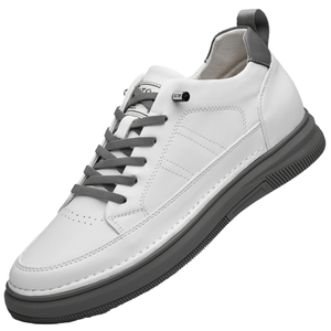 <b>Men's</b> Cow Leather Sneakers Round Toe Mesh Lining Invisible Breathable <b>Height</b> <b>Increasing</b> Casual Fashion Light Weight PVC <b>Shoes</b> - Product Image 1