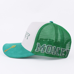 Qianzun vert Suade bord couleur bloc coton sergé maille Snap camionneur chapeau, Sandwich bord 3d broderie logo 5 panneau camionneur chapeau - Product Image 2