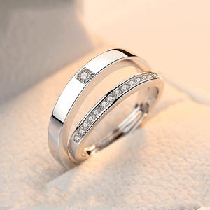 Casal Love <span class=keywords><strong>Promise</strong></span> Anéis 925 Sterling Silver Zircon Anéis de Noivado Ajustável para Mulheres Homens Bezel Setting para Festa de Casamento - Product Image 3