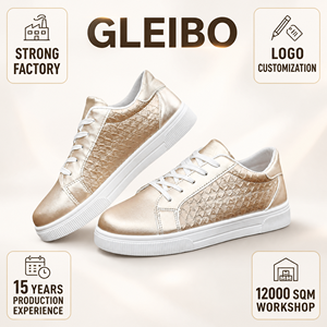 Zapatillas Deportivas Casuales con Plataforma y Cordones para Mujer, Diseño Metálico Dorado en Relieve, Calzado de Moda para Uso Diario - Product Image 1