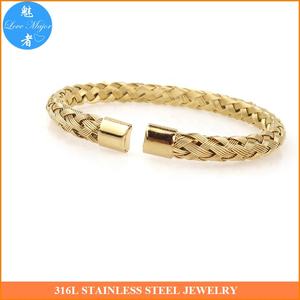 <span class=keywords><strong>Bracelet</strong></span> manchette en acier inoxydable tressé rond doré pour <span class=keywords><strong>homme</strong></span> et femme - Product Image 5