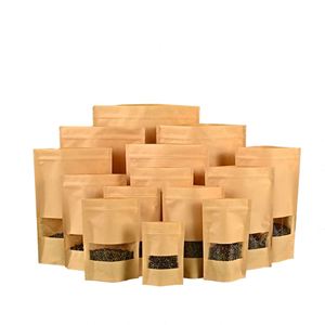 Sac Kraft compostable autoportant avec fenêtre et fermeture éclair, 23x35cm, prix compétitif, pack promotionnel - Product Image 1