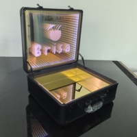 Boîte de présentation lumineuse LED personnalisée en acrylique pour viande, miroir intégré, mallette de transport pour bœuf, étui de présentation pour steak, finition or/argent