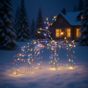 Ensemble de 3 décorations lumineuses de Noël sur le thème du renne, 229 LED, blanc chaud, IP65, installation facile, décoration extérieure - Product Image 2