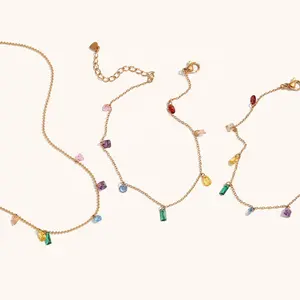 Dingran Colorful Glass Beaded Charm Necklace Bracelet Set Gold Plated Stainless Steel Waterproof Christmas Jewelry