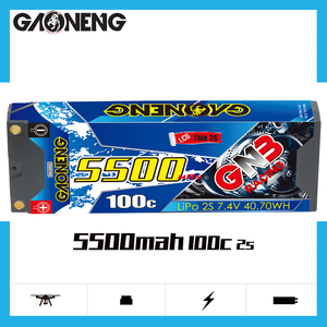 Batterie LiPo GNB GAONENG LCG 5500MAH 2S 7.4V 100C 200C avec boîtier rigide 5.0mm 5mm Bullet pour voiture RC 1:10 1/10, mise à jour de 5000MAH 5200MAH - Product Image 2