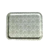 Plateau de service alimentaire rectangulaire classique personnalisé avec impression florale, en bois courbé, finition laquée, multifonctionnel pour la cuisine et le bureau