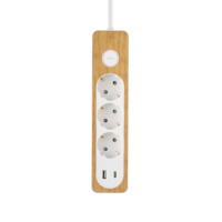 Regleta de enchufes de madera estándar UE OEM/ODM con 3 tomas de CA de 16A, interruptor, puertos USB-A y Tipo-C para mesa, PP