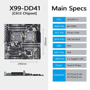 PANDL NEUES E-ATX X99-DD41 8x DDR4 RAM <span class=keywords><strong>PC</strong></span> Mainboard <span class=keywords><strong>Kit</strong></span> <span class=keywords><strong>Set</strong></span> Mit Intel Dual Xeon E5 2680 V4 Combo 2680v4 X99 Motherboard Dual CPU - Product Image 4