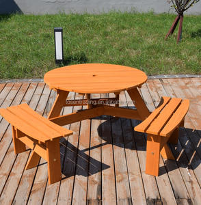 Mesa de Comedor Redonda de Madera Resistente para Exteriores con Bancos Integrados – Perfecta para Reuniones Familiares y Fiestas en el Jardín - Product Image 6