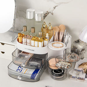 Organisateur de maquillage de comptoir de vanité avec plateau à bijoux rotatif à 4 niveaux <span class=keywords><strong>Commode</strong></span> <span class=keywords><strong>2</strong></span> <span class=keywords><strong>tiroirs</strong></span> Boîte de rangement cosmétique Présentoir de soins de la peau - Product Image 4