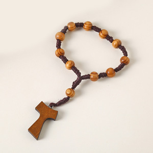 Cadena de Rosario de Moda con Nudos de Madera de Curry, 8mm, para Oración, Bautismo, Regalo Unisex, Joyería - Product Image 2