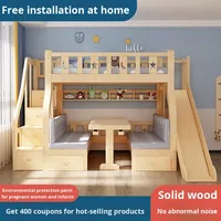 Lit superposé en bois massif avec bureau et toboggan pour enfants Lit double à deux niveaux haut et bas