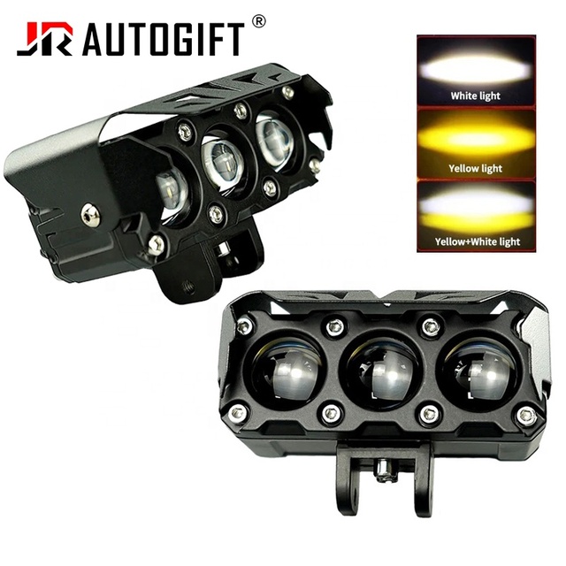 3 Lens Dual Color Light Motorcycle Headlights Led Projector Lens Spotlight Moto Fog Lamp Motorcycle High Low Beams Work Light