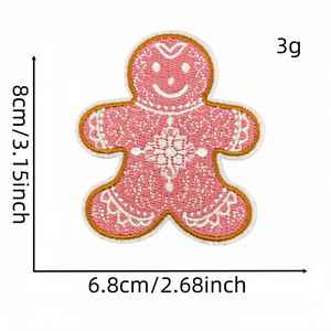 Nouvelle broderie thermocollante mignonne rose Noël Père Noël Bonhomme en pain d'épices Guirlande de neige Sucette Cerf Patch pour la décoration - Product Image 2