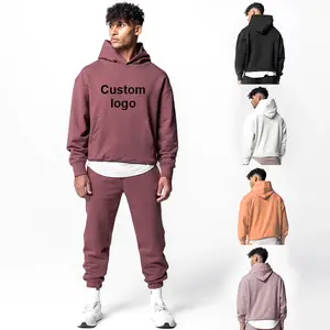 Custom Logo 320G Terry 100% Cotton Blank Sweatpants Hoodie Set Tracksuits Puff Printing Sweatshirts Mens Hoodies