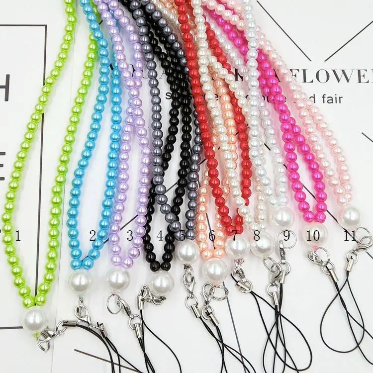 GT simple pure pearl beaded mobile phone ceramic lanyard tether Decoration Accessories for Keychain Phone Chain Strap