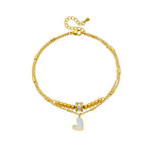 Chevillères assorties pour femmes, style français, double couche, avec coquille blanche souple en forme de cœur et perles en forme de barillet en cristal, pour la plage, en acier inoxydable, vente en gros - Product Image 6