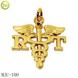 Zinc Alloy Custom Printed Jewelry Tags Gold Plated Fitting Embossed Logo Charms Pendant For Braided Rope