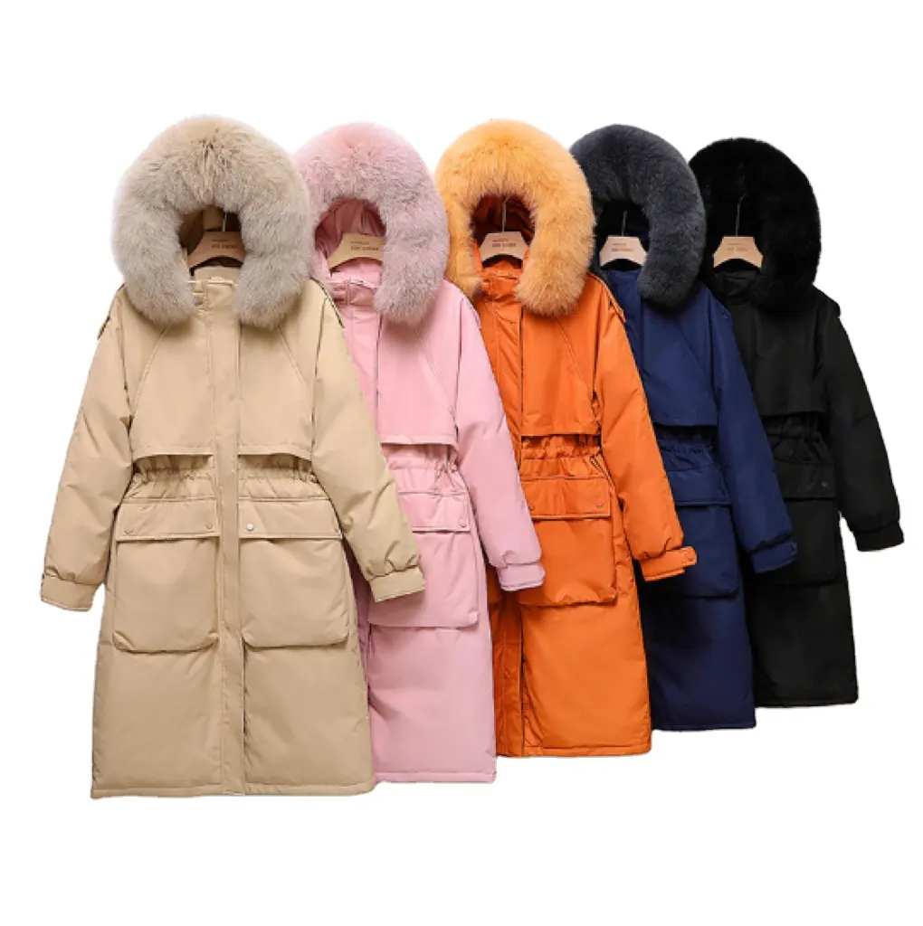 Down jacket Women's Mid-length 2022 winter large fur collar thickened loose hooded cotton-padded coats