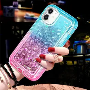 For iPhone 11 Case Rainbow Gradient Quicksand Shockproof Liquid Robot Cases Hybrid 3D Glitter Armor Case for IPhone 11Pro Max