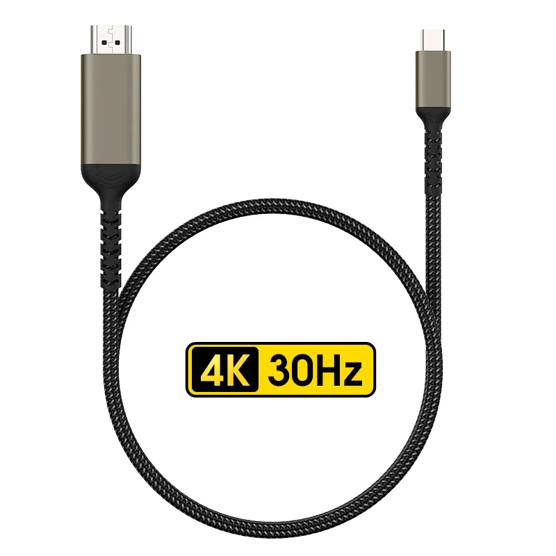 Adaptor USB Tipe C pria ke kabel HDMI pria, (4K @ 60Hz) 1.8m untuk rumah kantor komputer bantalan Monitor proyektor ponsel