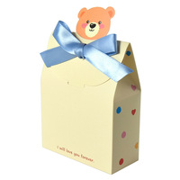 Caja de Regalo de Cartón Plegable Reciclable Ecológica con Impresión UV, Diseño de Osito de Peluche Coreano para Fiesta de Recién Nacido