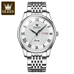 Olevs 5562 montres à quartz de luxe en argent pour hommes bracelet en acier inoxydable transparent résistant à l'eau affichage de la date montre-bracelet à main d'affaires