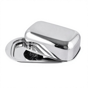 จานเนยสีเงินพร้อมฝาชามทนทานสำหรับเสิร์ฟเนย - Product Image 1