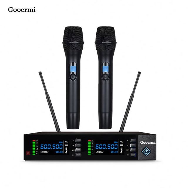 Gooermi ST302 Wireless Microphone System Long Range UHF Dual Handheld Karaoke Mic for Party Church Singing Speech Wedding
