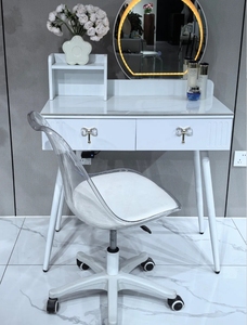 Wholesale Modern Bedroom Dressing Furniture <b>LED</b> Round <b>Mirror</b> <b>Makeup</b> Vanity Desk With Storage Drawers And Stool - Product Image 5