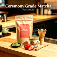 Poudre de thé matcha à la fraise - Mélange de superaliments verts avec saveur fruitée, sans gluten, végétalien, substitut de repas, boîte en vrac