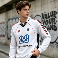 Camiseta Deportiva Transpirable con Estampado por Sublimación, Estilo Retro Americano, Manga Larga, con Logotipo Personalizado, Venta al Por Mayor para Días de Carreras