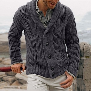 Mode Automne-Hiver pour Hommes, Manteaux en Tricot Jacqu Okitsu Uni, Boutons, Style Revers, Cardigan pour la Saison Printemps - Product Image 5