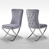 Chaise de restaurant Chesterfield en métal et tissu de luxe, chaise de salle à manger rembourrée grise, chaise de salle à manger moderne en velours