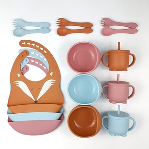 Tazón de alimentación de silicona para bebé, vajilla infantil de grado alimenticio, juego de placa inferior de succión, Baberos e impresión, 003 - Product Image 1