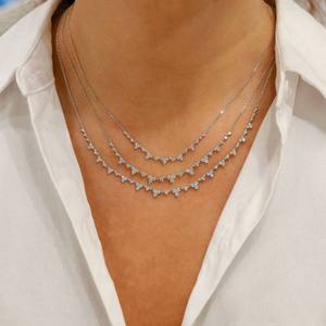 Collar de Plata 925 con Moissanita Redonda Brillante, Conjunto Minimalista de 3 Piezas con Cadena de Cordón, Joyería de Regalo para Boda - Product Image 1