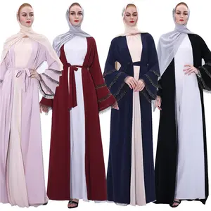 イスラム教徒の女性がドバイファッションのオンラインショッピング女性アバヤをドレスアップカフタンイスラム服着物フロントオープンアバヤ