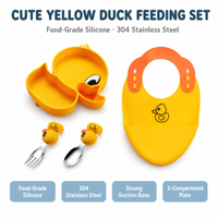 Ensemble d'assiettes en silicone de qualité alimentaire en forme de canard, assiette à dîner pour bébés et enfants, cuillère d'aspiration sans BPA, vaisselle pour le sevrage des tout-petits